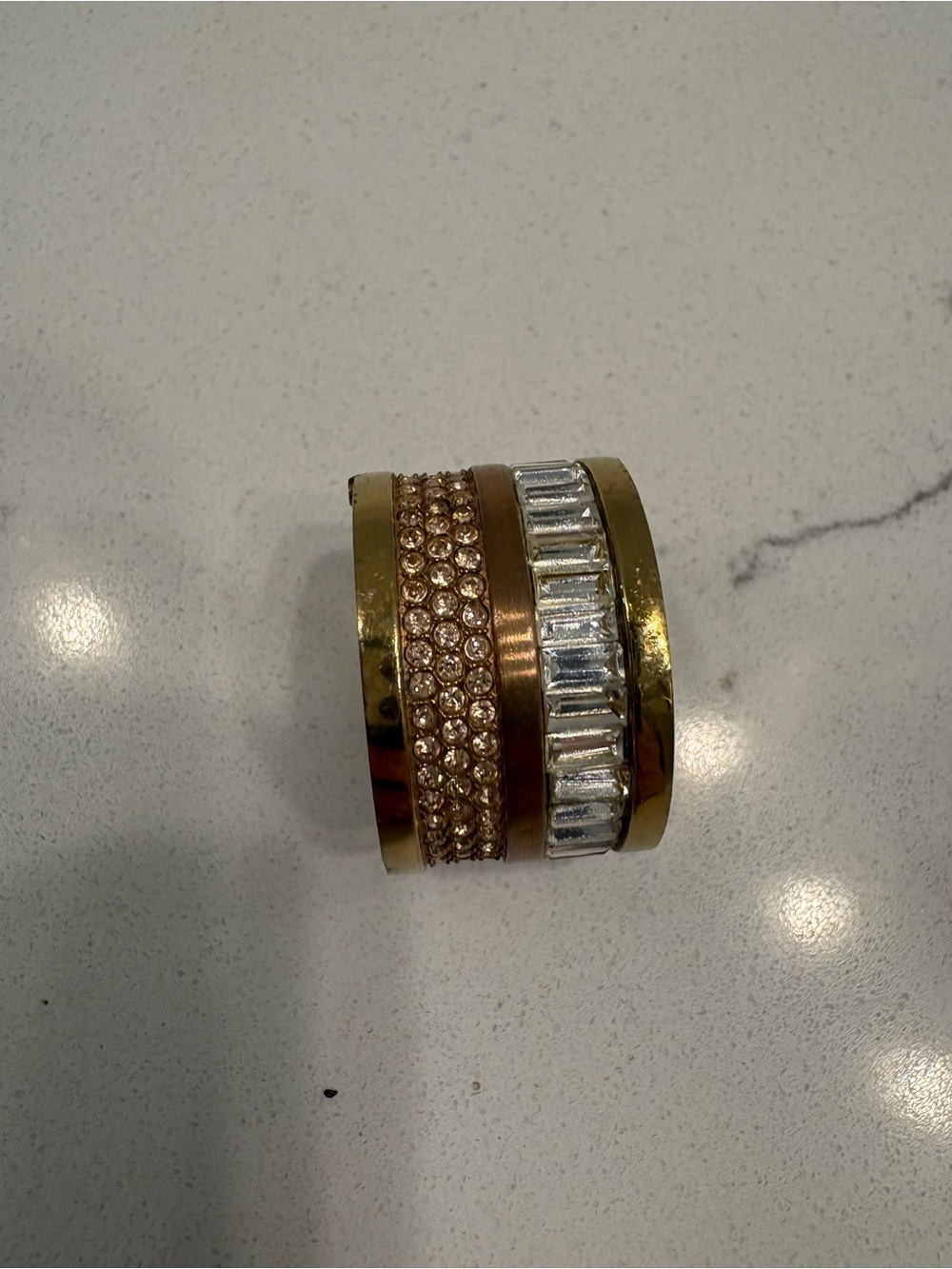 Michael Kors Gold Barrel Ring Two-Tone Gold and Rose Crystal Pave Baguette Ring